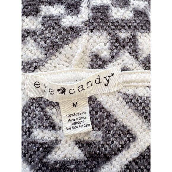 Eye Candy M Cream Black Aztec Print Sherpa Fleece Open Hooded Cardigan EUC - Picture 5 of 5